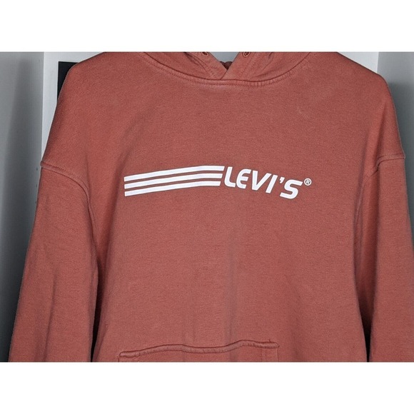Vintage Levis LARGE Hoodie Unisex Rust Kangaroo Pocket No Drawstring RARE Design - Picture 6 of 6